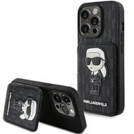 Etui i futerały do telefonów - Karl Lagerfeld KLHCP15LSAKKNSCK iPhone 15 Pro 6.1" czarny/black hardcase Saffiano Cardslots and Stand Monogram Ikonik Patch - miniaturka - grafika 1