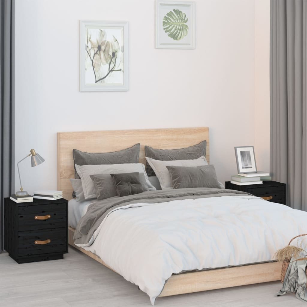Szafki nocne 2 szt. czarne 40x34x45 cm lite drewno sosnowe