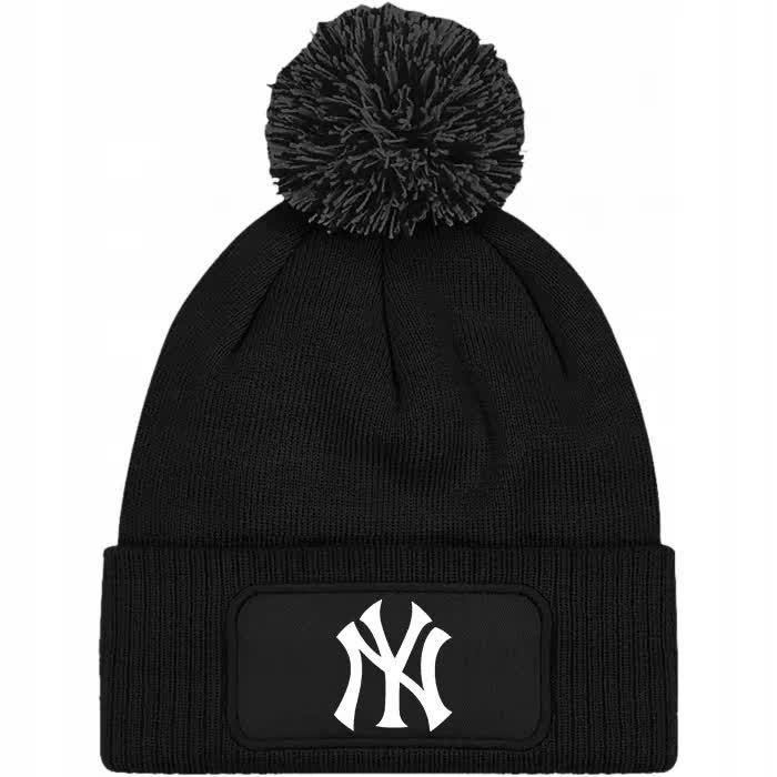 Czapka Czarna z Pomponem NY CITY Zimowa Na Prezent Wzory