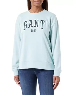 Bluzy damskie - GANT Damska bluza z logo Rel z dekoltem w kształcie litery C, Dusty Turquoise, S - grafika 1