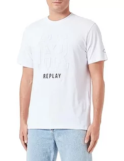 Koszulki męskie - Replay koszulka męska regular fit, 001 White, XL - grafika 1