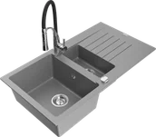 Zlewozmywaki z baterią - Mexen Matias zlewozmywak granitowy 1,5-komorowy z ociekaczem i baterią kuchenną Aster, szary - 6502-71-73450-07 - miniaturka - grafika 1
