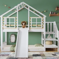 Łóżka dla dzieci i młodzieży - Łóżko piętrowe 90x200cm z litej sosny - ze schodami i zjeżdżalnią - białe - miniaturka - grafika 1