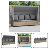 Leżaki ogrodowe - The Living Store Leżanka z zadaszeniem i poduszkami - beżowa - polirattan - Leżak - miniaturka - grafika 1