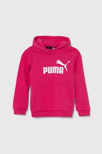 Bluzy dla dziewczynek - Puma bluza dziecięca ESS Logo TR G kolor różowy z kapturem wzorzysta - grafika 1