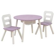 Meble do sypialni - KidKraft Okrągły stolik ze schowkiem i krzesłami, lawendowo-biały - miniaturka - grafika 1