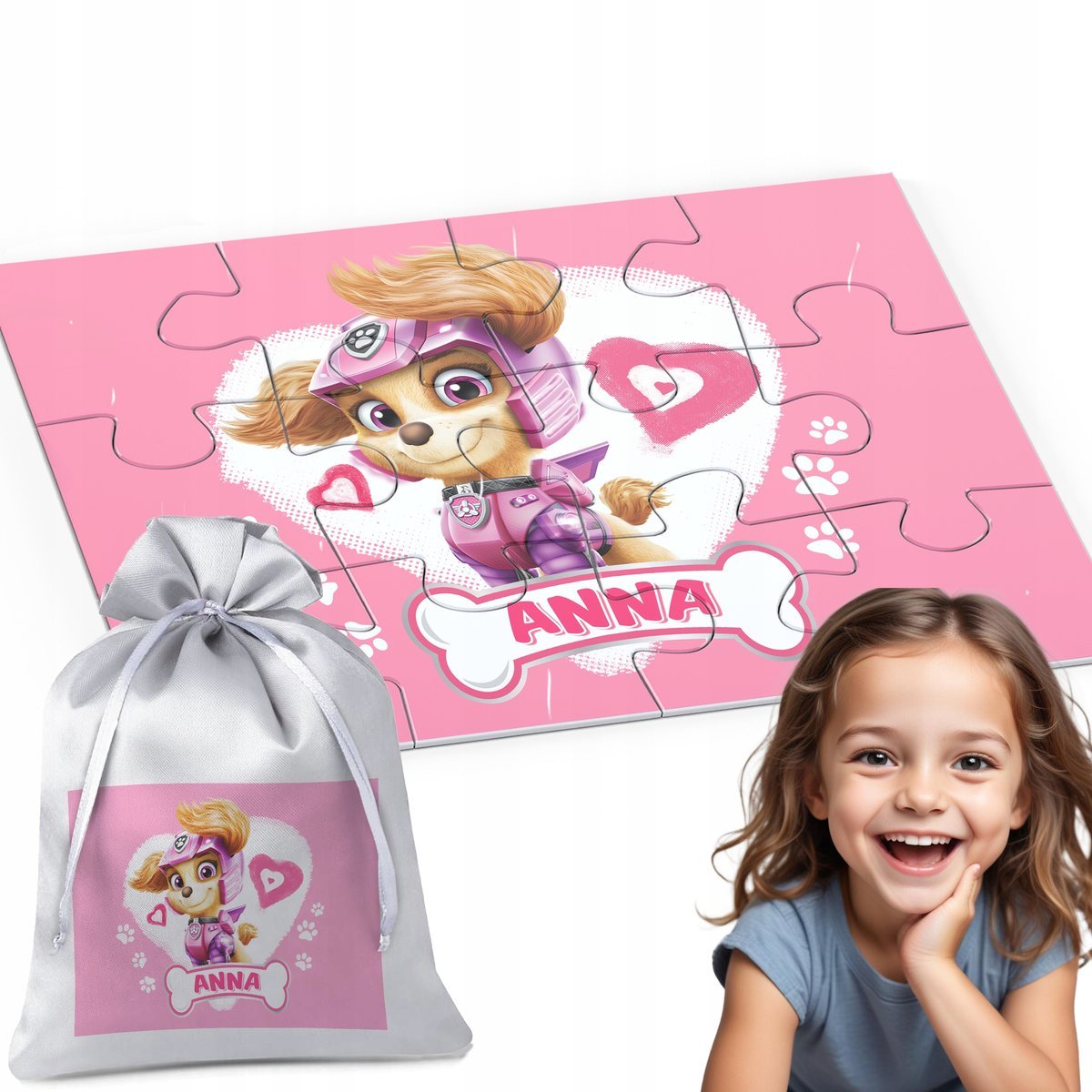 PUZZLE IMIĘ 12 el. SKYE PSI PATROL PREZENT NA ŚWIĘTA DZIECKA DO PRZEDSZKOLA