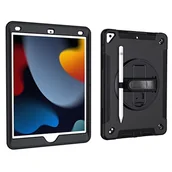 Etui do tabletów - Etui na iPada 10,2" 9./8./7. generacji 2021/2020/2019 z designem 3 w 1, minimalistyczne, odporne na wstrząsy etui z zawieszeniem na długopis i obracanym o 360 stopni paskiem na nadgarstek, czarne - miniaturka - grafika 1