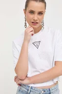 Koszulki sportowe damskie - Guess t-shirt bawełniany kolor biały - miniaturka - grafika 1