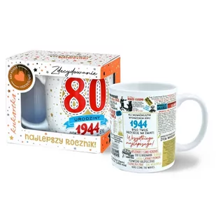 KUBEK 80 URODZINY ROK 1944 GWIAZDKI BIAŁY - Kubki - miniaturka - grafika 1