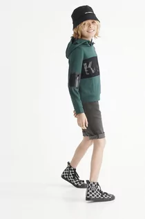 Bluzy damskie - Karl Lagerfeld bluza dziecięca kolor zielony z kapturem z aplikacją - grafika 1