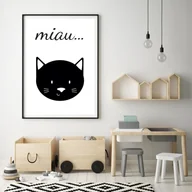 Wyposażenie pokoiku dziecięcego - Plakat czarno biały kotek miau - miniaturka - grafika 1