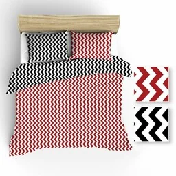Extrapościel Pościel bawełniana 160x200 R001 biała zygzak czarny czerwony 60N 64N - Pościel - miniaturka - grafika 1