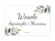 Wesele i ślub - Plakat Weselny personalizowany z zielonymi listkami - 60x40 cm - miniaturka - grafika 1