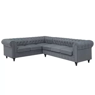 Beliani Sofa narożna tapicerowana jasnoszara prawostronna CHESTERFIELD - Narożniki - miniaturka - grafika 1