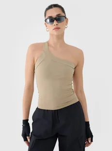 Crop-top slim z asymetrycznym ramiączkiem damski 4FRSS25TSLEF222-83S Brązowy Roz. M - Koszulki i topy damskie - miniaturka - grafika 1