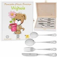 Sztućce dla dzieci - Sztućce dla dziecka Pieski w ozdobnym drewnianym pudełku z Nadrukiem - miniaturka - grafika 1