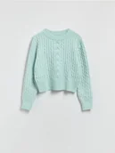 Swetry damskie - Reserved - Sweter z dekoracyjnym splotem - jasnoturkusowy - miniaturka - grafika 1