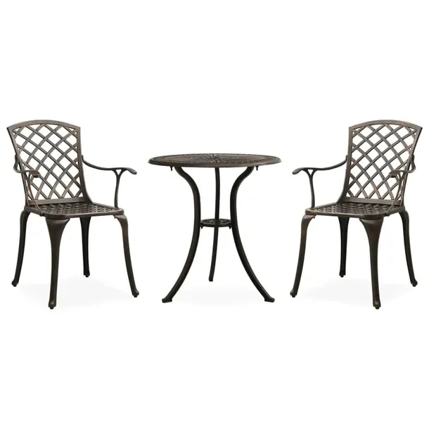 Zestaw Bistro z Odlewanego Aluminium, Brązowy, Krzesła 61x60x93cm, Stół