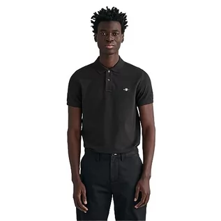 Koszulki męskie - GANT Męska koszulka polo Slim Shield SS Pique, czarna, standardowa, czarny, L - grafika 1