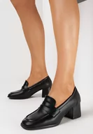 Półbuty damskie - Czarne Półbuty na Słupku z Kwadratowym Noskiem i Ozdobnym Paskiem Smotere - miniaturka - grafika 1