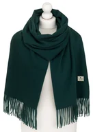 Apaszki i szaliki damskie - Elegancki zielony szalik damski z frędzlami modny i stylowy ciepły duży szal jesień zima klasyczny prezent PETERSON - miniaturka - grafika 1