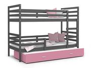 Łóżka dla dzieci i młodzieży - Łóżko piętrowe 200x90 szare róż JACEK 3-osobowe - miniaturka - grafika 1