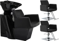 Meble fryzjerskie - Aurora zestaw myjnia fryzjerska i 2 x fotel fryzjerski hydrauliczny obrotowy podnóżek do salonu fryzjerskiego myjka ruchoma misa ceramiczna armatura bateria słuchawka - miniaturka - grafika 1
