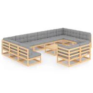 Meble ogrodowe - vidaXL 13-cz. zestaw wypoczynkowy do ogrodu, z poduszkami, lita sosna 3077279 - miniaturka - grafika 1