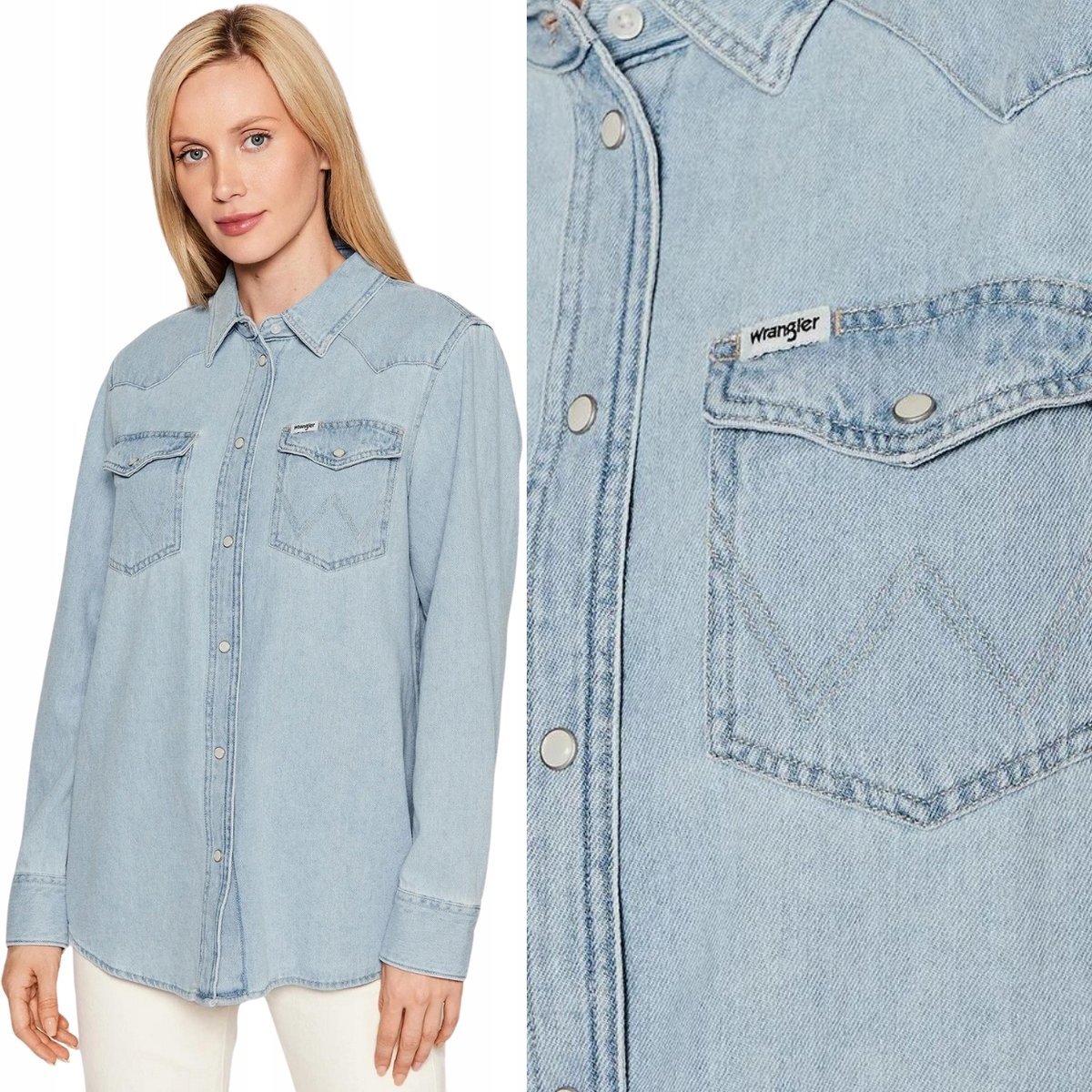 Wrangler HERITAGE SHIRT Light Indigo LUŹNA KOSZULA JEANSOWA BLUE DżINS L