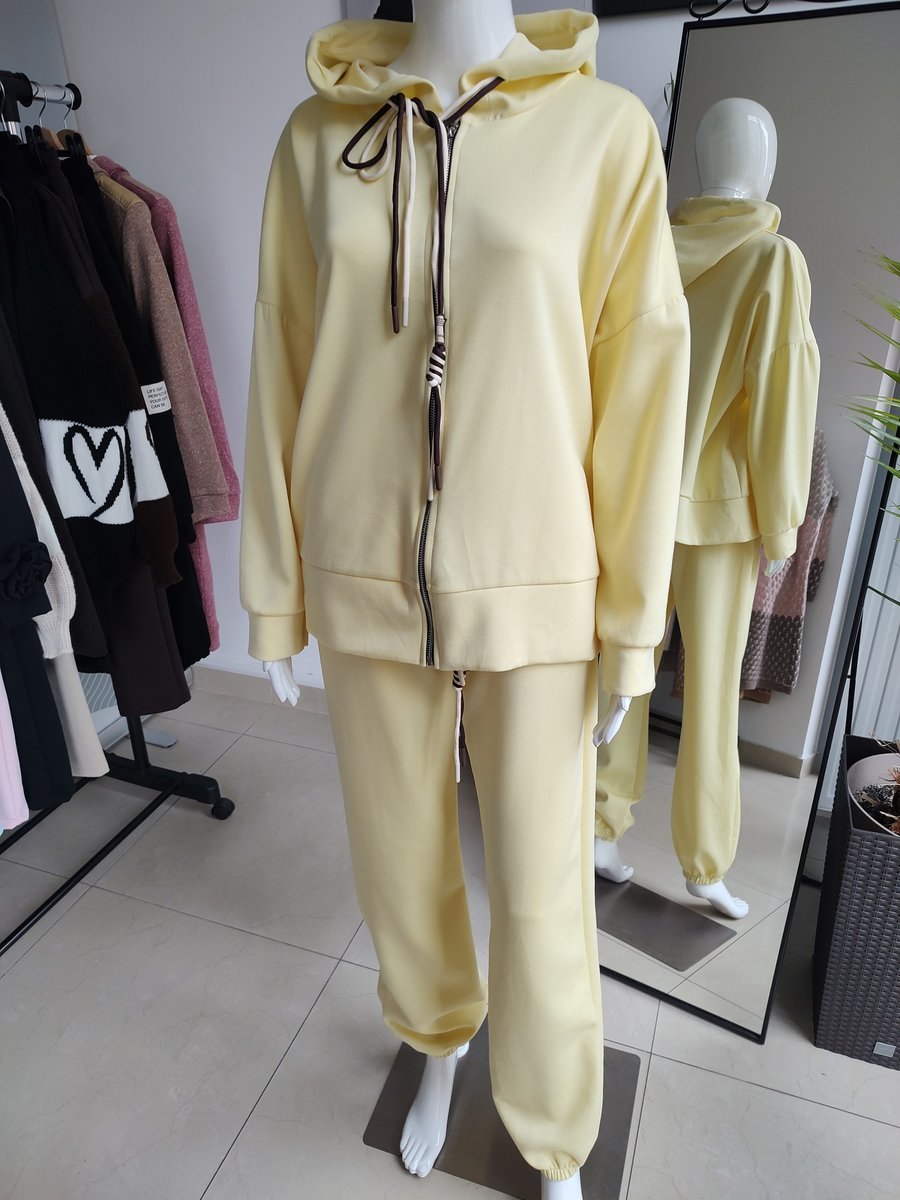 Masełkowy dres oversize z kapturem - bananowy One size