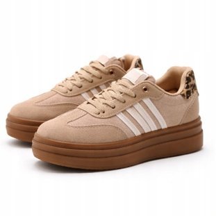 Damskie sneakersy na platformie beżowe z panterką 37
