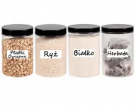 Pojemniki kuchenne - POJEMNIK PLASTIKOWY SŁOIK NA ŻYWNOŚĆ 1L 4 SZT + ETYKIETY - miniaturka - grafika 1