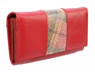 Portfele - Portfel Damski PolskaGalanteria Długi Suwak Płaski Skóra Naturalna Czerwony z Wstawką Mozajka D14 16 x 9,5 X 3 [cm] - miniaturka - grafika 1