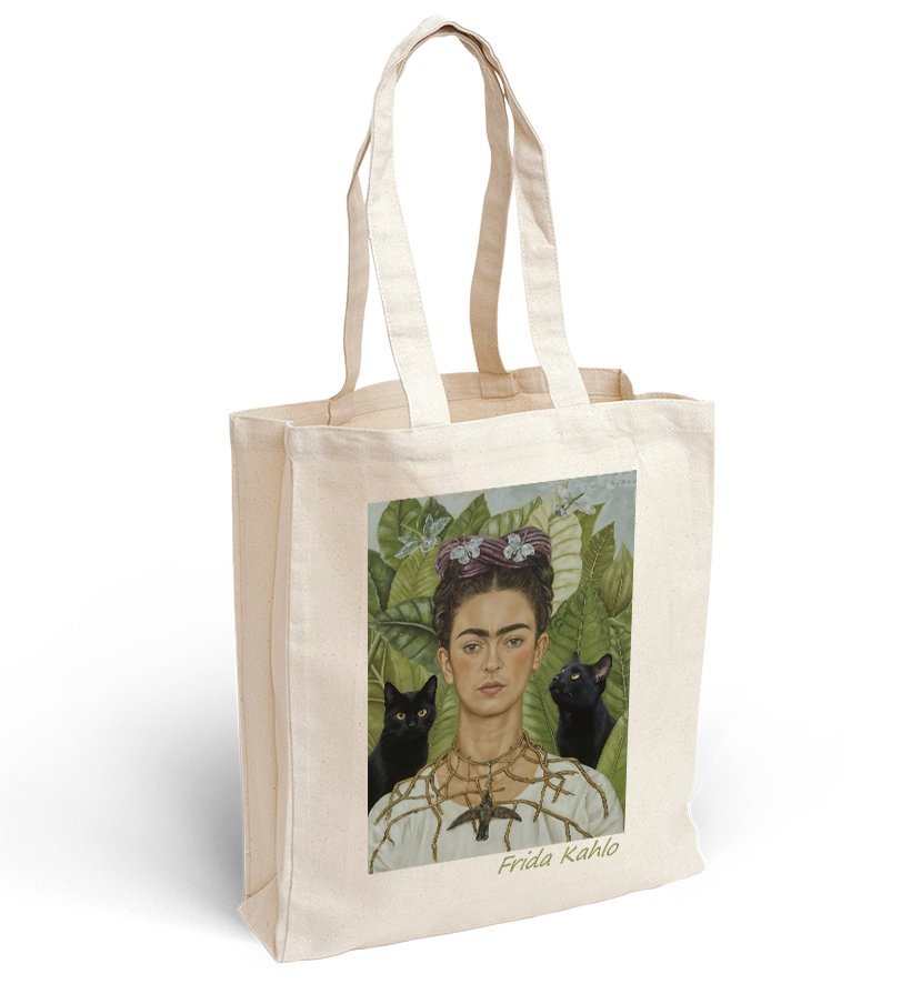 Torba bawełniana z nadrukiem Frida Kahlo autoportret z kotami