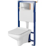 Stelaże i zestawy podtynkowe do WC - Zestaw Cersanit Como SET B624 miska WC CleanOn wisząca z deską wolnoopadającą Slim i stelaż podtynkowy Tech Line Opti z przyciskiem - miniaturka - grafika 1