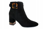 Botki damskie - Czarne botki NESSI 20782 skóra zamszowa słupek modne eleganckie r.39 - miniaturka - grafika 1