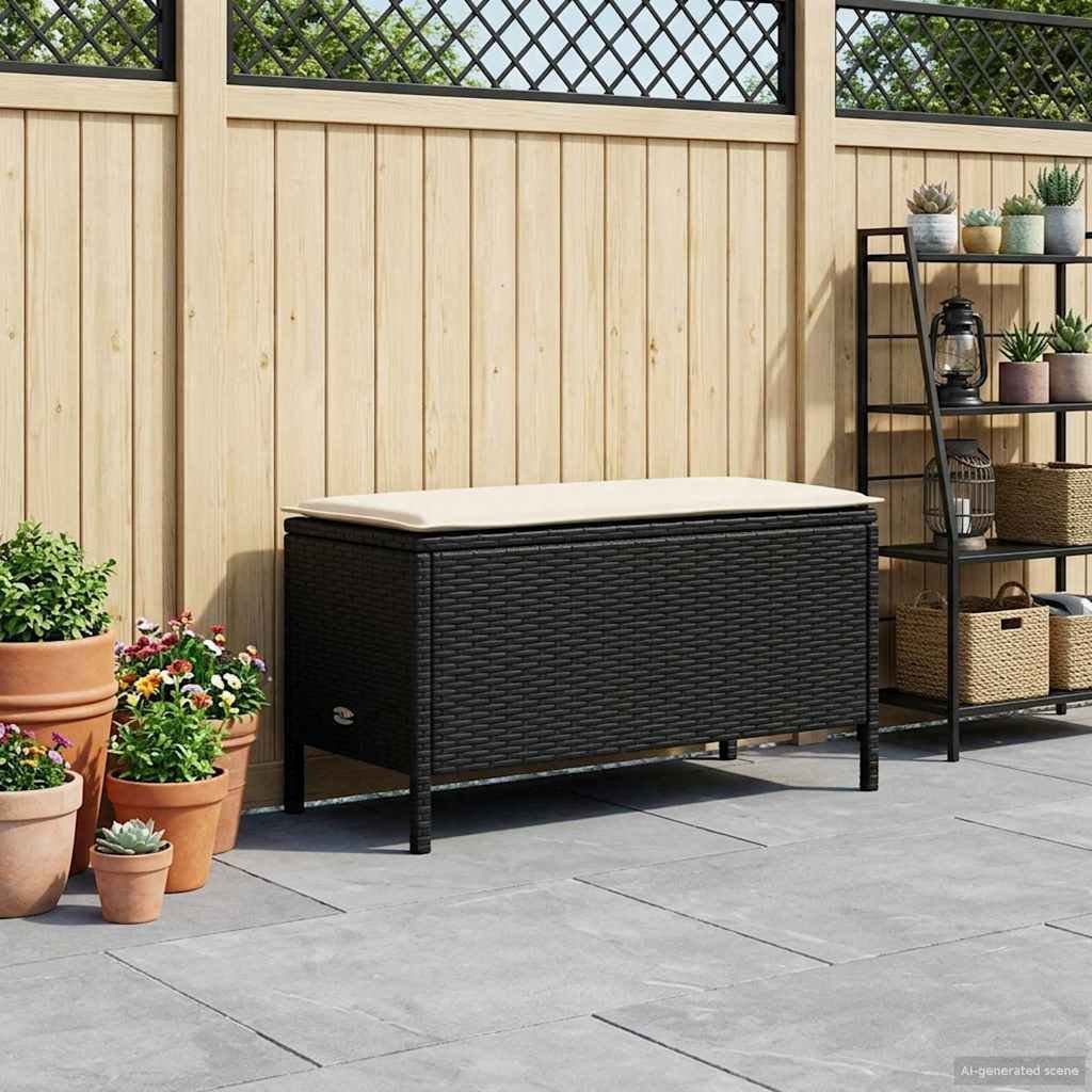 vidaXL Pufa ogrodowa Czarny i kremowy 80 x 38 x 45 cm Rattan PE