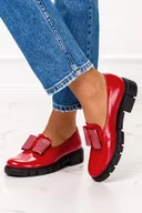Półbuty damskie - Czerwone półbuty damskie lakierowane z kokardką w pepitkę PRODUKT POLSKI Casu 553 - miniaturka - grafika 1
