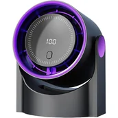 Wentylatory - Wentylator bezłopatkowy, wyświetlacz cyfrowy, cichy, przenośny, ładowany przez USB, 13 x 8,4 x 16 cm, fioletowy - miniaturka - grafika 1