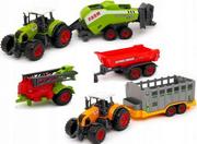 Samochody i pojazdy dla dzieci - Sunq Toys Zestaw Farma 2 Traktory Ciągniki + 4 Maszyny Rolnicze - miniaturka - grafika 1