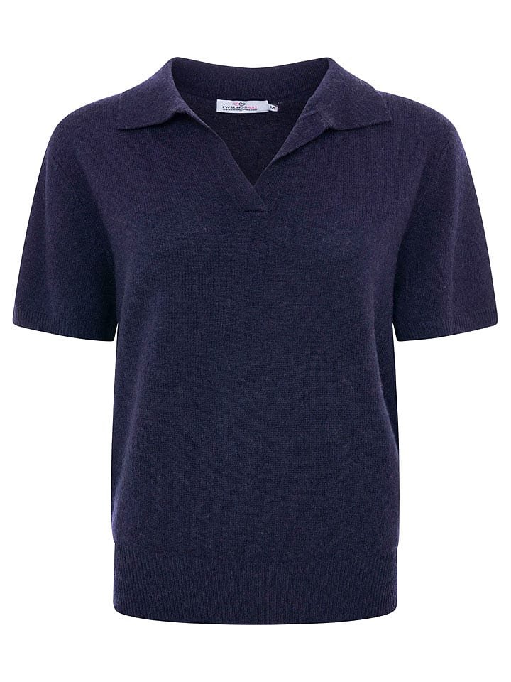 Zwillingsherz Kaszmirowa koszulka polo w kolorze granatowym