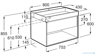 Roca Tura Unik zestaw szafka z umywalką 80x43x60 SZLACHETNY SZARY A852030559 - Szafki łazienkowe - miniaturka - grafika 2
