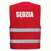 Odzież robocza - Kamizelka odblaskowa PORTWEST F474 Czerwony S/M nadruk SĘDZIA - miniaturka - grafika 1