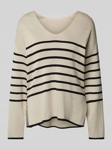 Sweter z dzianiny z dekoltem w serek model ‘OSTRIA’ - Swetry damskie - miniaturka - grafika 1