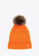 Czapki damskie - Czapka damska z warkoczowym splotem i pomponem pomarańczowa - miniaturka - grafika 1