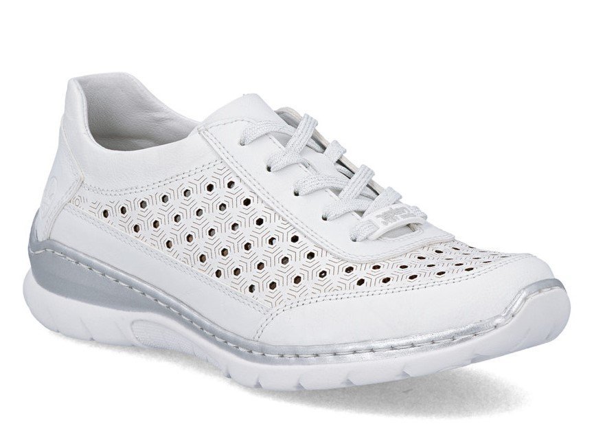 Półbuty damskie białe Rieker L3217-80 skórzane sznurowane ażurowe lekkie-41