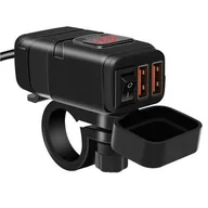 Ładowarki samochodowe - ŁADOWARKA MOTOCYKL 2x USB QC3.0 SZYBKIE ŁADOWANIE MC1N - miniaturka - grafika 1