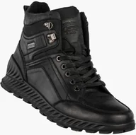 Botki męskie - Trzewiki Męskie Skórzane Buty Ocieplane Wysokie Zimowe Czarne American Club CY59/22 Czarny 45 - miniaturka - grafika 1