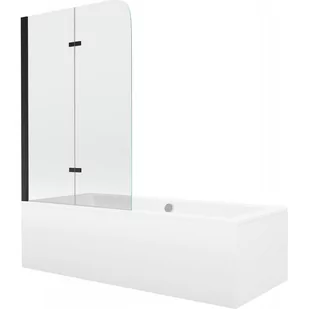 Mexen Cube wanna prostokątna 170 x 80 cm z obudową i parawanem 2-skrzydłowym 100 cm, transparent, czarny - Wanny - miniaturka - grafika 1